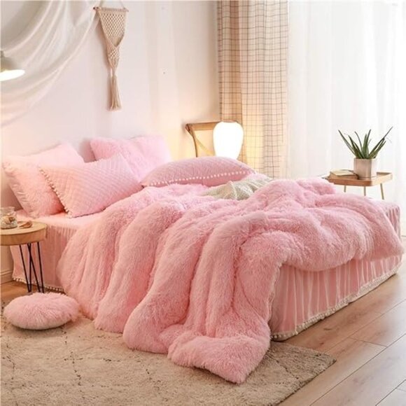 HAIHUA Luxury Plush Shaggy Duvet Cover Flannel Velvet Bedding (1 Faux Fur +2 Pil - Picture 5 of 9